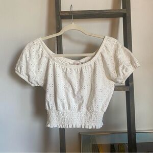 SO White Eyelet Smocked Blouse